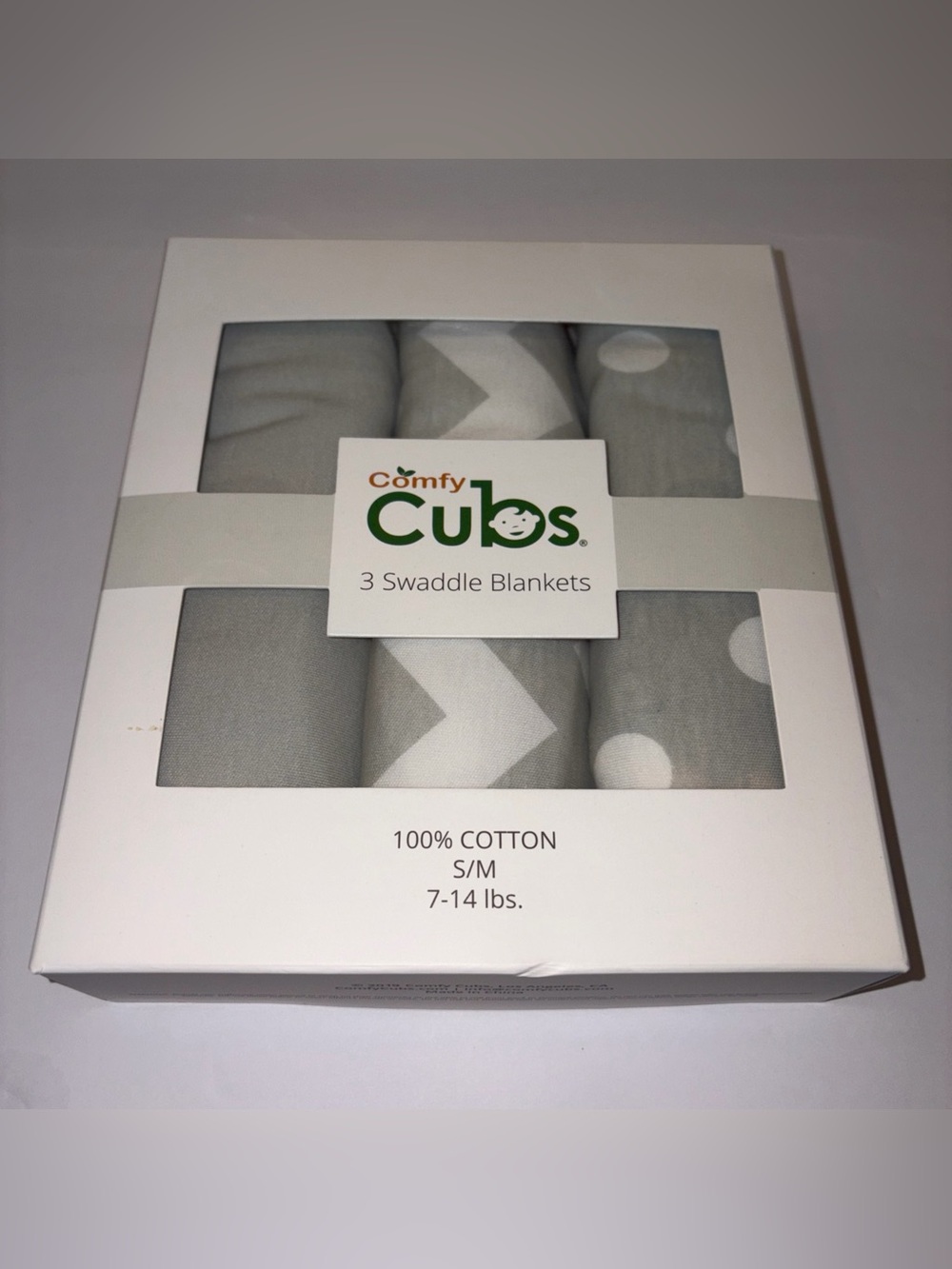 Swaddle Baby Blanket Comfy Cubs Adjustable Set/3 Small medium 7-14 Lbs Grey NEW